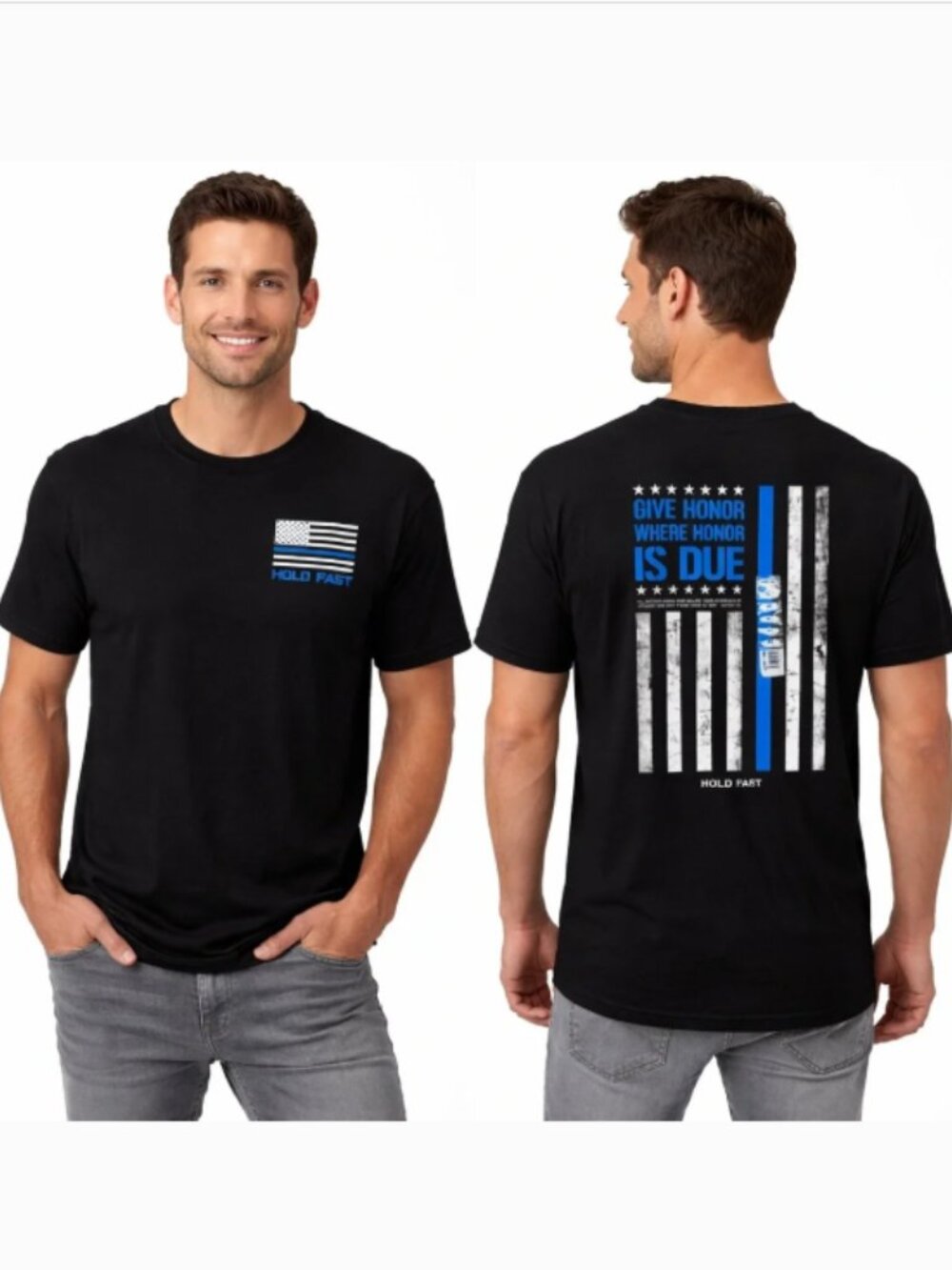 Hold Fast Police Flag Short Sleeve T-Shirt 2X -NEW